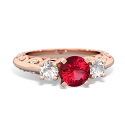 Lab Ruby Art Deco Eternal Embrace Engagement 14K Rose Gold ring C2003