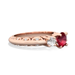 Lab Ruby Art Deco Eternal Embrace Engagement 14K Rose Gold ring C2003