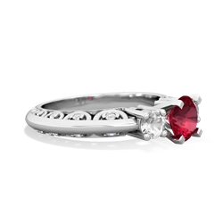 Lab Ruby Art Deco Eternal Embrace Engagement 14K White Gold ring C2003