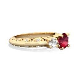 Lab Ruby Art Deco Eternal Embrace Engagement 14K Yellow Gold ring C2003