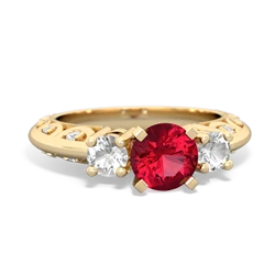 Lab Ruby Art Deco Eternal Embrace Engagement 14K Yellow Gold ring C2003