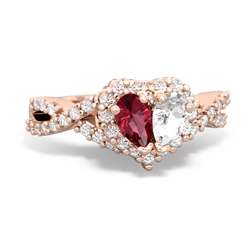 Lab Ruby Diamond Twist 'One Heart' 14K Rose Gold ring R2640HRT