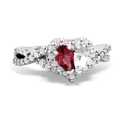 Lab Ruby Diamond Twist 'One Heart' 14K White Gold ring R2640HRT