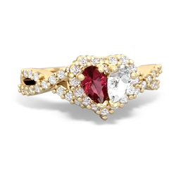 Lab Ruby Diamond Twist 'One Heart' 14K Yellow Gold ring R2640HRT