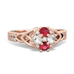 Lab Ruby Celtic Knot Cluster Engagement 14K Rose Gold ring R26443RD