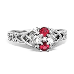 Lab Ruby Celtic Knot Cluster Engagement 14K White Gold ring R26443RD