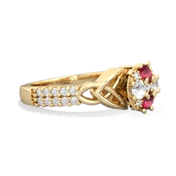 Lab Ruby Celtic Knot Cluster Engagement 14K Yellow Gold ring R26443RD