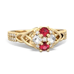 Lab Ruby Celtic Knot Cluster Engagement 14K Yellow Gold ring R26443RD