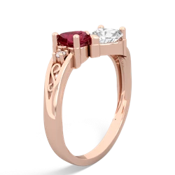 Lab Ruby Snuggling Hearts 14K Rose Gold ring R2178