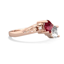 Lab Ruby Snuggling Hearts 14K Rose Gold ring R2178