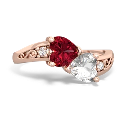 Lab Ruby Snuggling Hearts 14K Rose Gold ring R2178