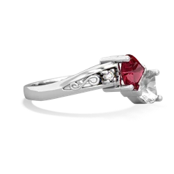 Lab Ruby Snuggling Hearts 14K White Gold ring R2178