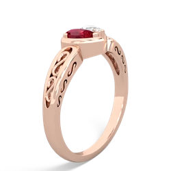 Lab Ruby Filligree 'One Heart' 14K Rose Gold ring R5070