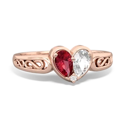 Lab Ruby Filligree 'One Heart' 14K Rose Gold ring R5070