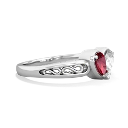 Lab Ruby Filligree 'One Heart' 14K White Gold ring R5070