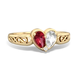 Lab Ruby Filligree 'One Heart' 14K Yellow Gold ring R5070