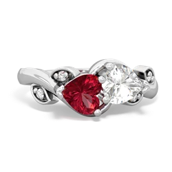 Lab Ruby Floral Elegance 14K White Gold ring R5790