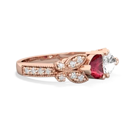 Lab Ruby Diamond Butterflies 14K Rose Gold ring R5601