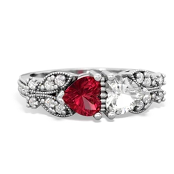 Lab Ruby Diamond Butterflies 14K White Gold ring R5601