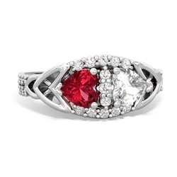 Lab Ruby Sparkling Celtic Knot 14K White Gold ring R2645
