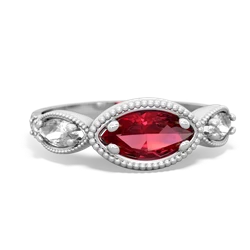 Lab Ruby Milgrain Marquise 14K White Gold ring R5700