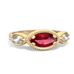 Lab Ruby Milgrain Marquise 14K Yellow Gold ring R5700