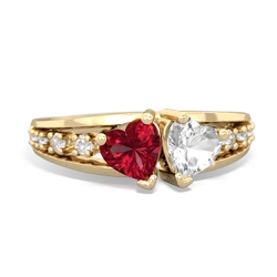 Lab Ruby Heart To Heart 14K Yellow Gold ring R3342