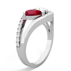 Lab Ruby Nestled Heart Keepsake 14K White Gold ring R5650
