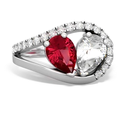 Lab Ruby Nestled Heart Keepsake 14K White Gold ring R5650