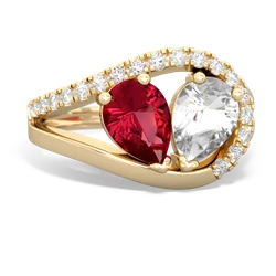 Lab Ruby Nestled Heart Keepsake 14K Yellow Gold ring R5650