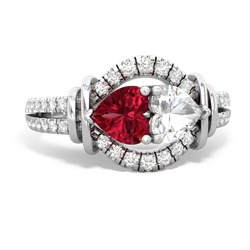 Lab Ruby Art-Deco Keepsake 14K White Gold ring R5630