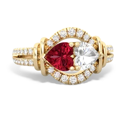 Lab Ruby Art-Deco Keepsake 14K Yellow Gold ring R5630