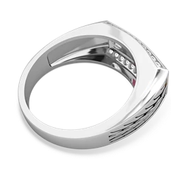 Lab Ruby Three Stone Tire Tread Men's 14K White Gold ring R0520