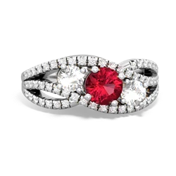 Lab Ruby Three Stone Aurora 14K White Gold ring R3080