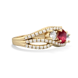 Lab Ruby Three Stone Aurora 14K Yellow Gold ring R3080