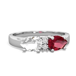 Lab Ruby Pear Bowtie 14K White Gold ring R0865