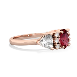 Lab Ruby Antique Style Three Stone 14K Rose Gold ring R2186