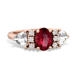 Lab Ruby Antique Style Three Stone 14K Rose Gold ring R2186