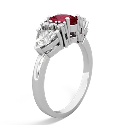 Lab Ruby Antique Style Three Stone 14K White Gold ring R2186