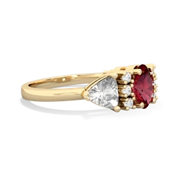 Lab Ruby Antique Style Three Stone 14K Yellow Gold ring R2186