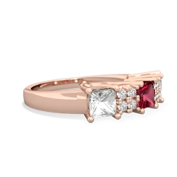 Lab Ruby Three Stone Diamond Cluster 14K Rose Gold ring R2592