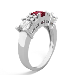 Lab Ruby Three Stone Diamond Cluster 14K White Gold ring R2592