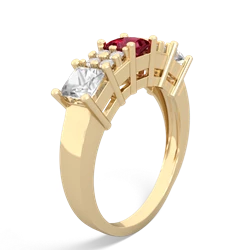 Lab Ruby Three Stone Diamond Cluster 14K Yellow Gold ring R2592