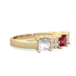 Lab Ruby Three Stone Diamond Cluster 14K Yellow Gold ring R2592