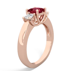 Lab Ruby Three Stone Trellis 14K Rose Gold ring R4015