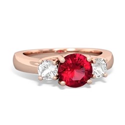 Lab Ruby Three Stone Round Trellis 14K Rose Gold ring R4018