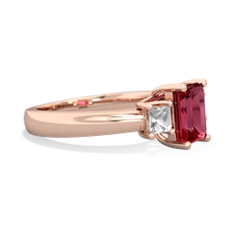 Lab Ruby Three Stone Emerald-Cut Trellis 14K Rose Gold ring R4021