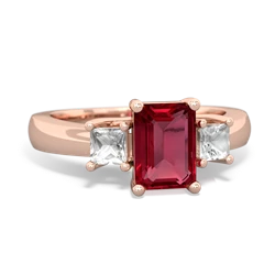 Lab Ruby Three Stone Emerald-Cut Trellis 14K Rose Gold ring R4021