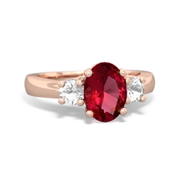 Lab Ruby Three Stone Oval Trellis 14K Rose Gold ring R4024