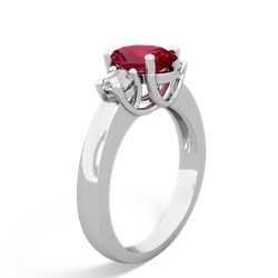 Lab Ruby Three Stone Oval Trellis 14K White Gold ring R4024